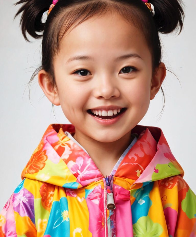 Smiling child in a colorful jacket